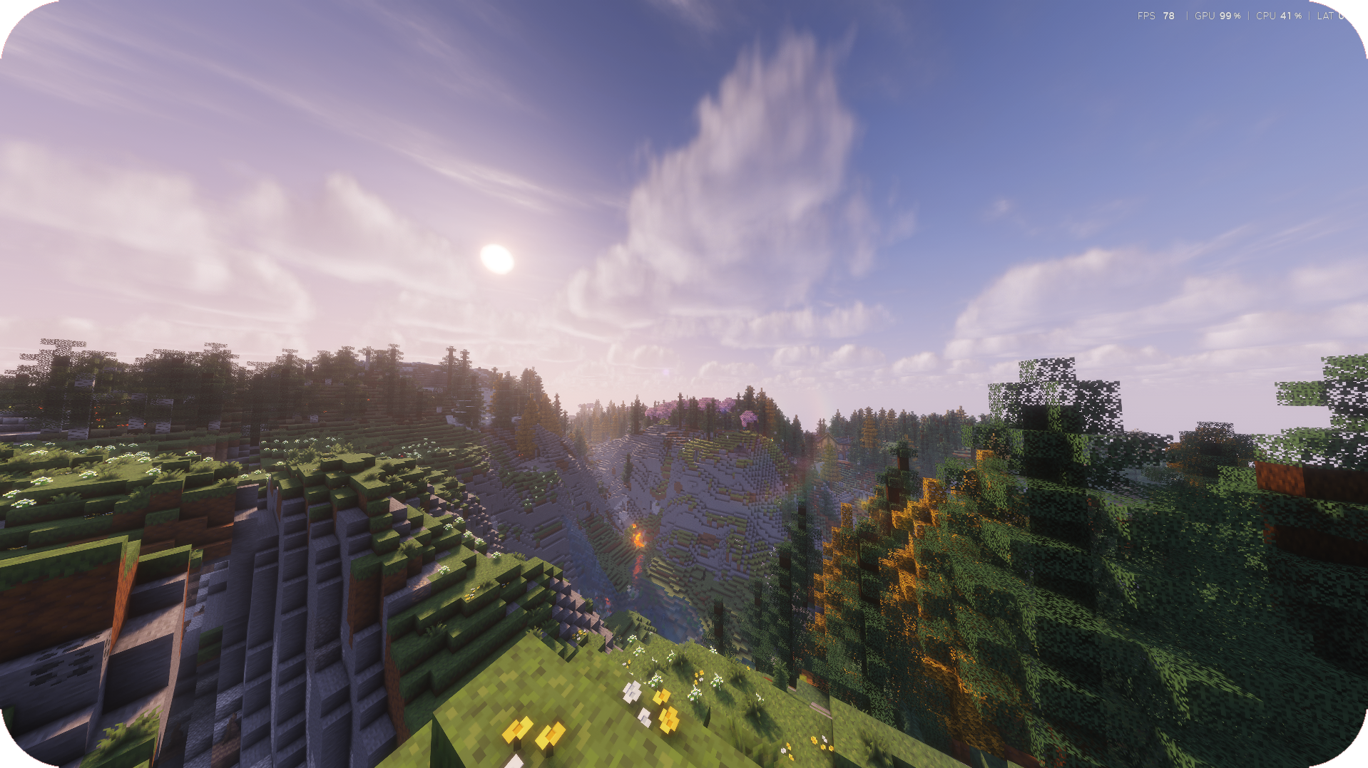 A screenshot of me playing minecraft, in a singleplayer world with the mod Terralith